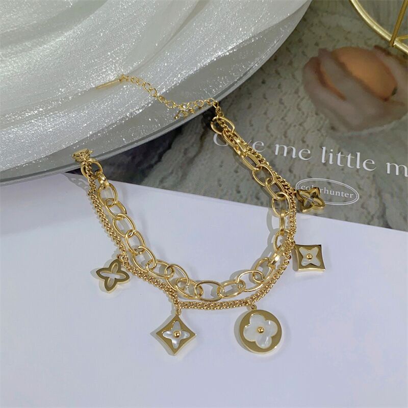 Vòng Đeo Tay Hai Lớp Bằng Kim Loại Titan Mạ Vàng 18K Không Phai Sang Trọng Thanh Lịch Dành Cho Nữ S0K1