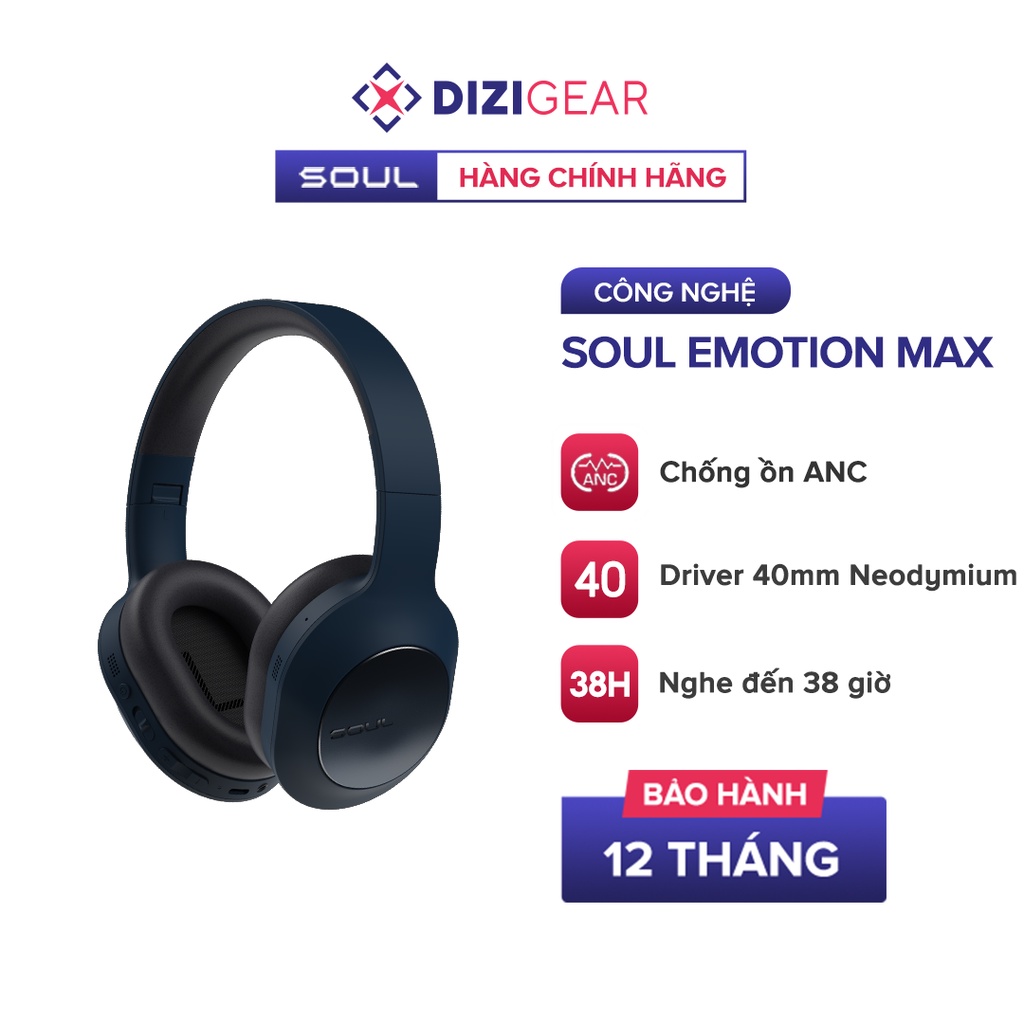 Tai Nghe Headphone Bluetooth SOUL Emotion Max, Chống Ồn ANC, BT 5.0, Driver 40mm - Chính Hãng BH 12 Tháng Dizigear