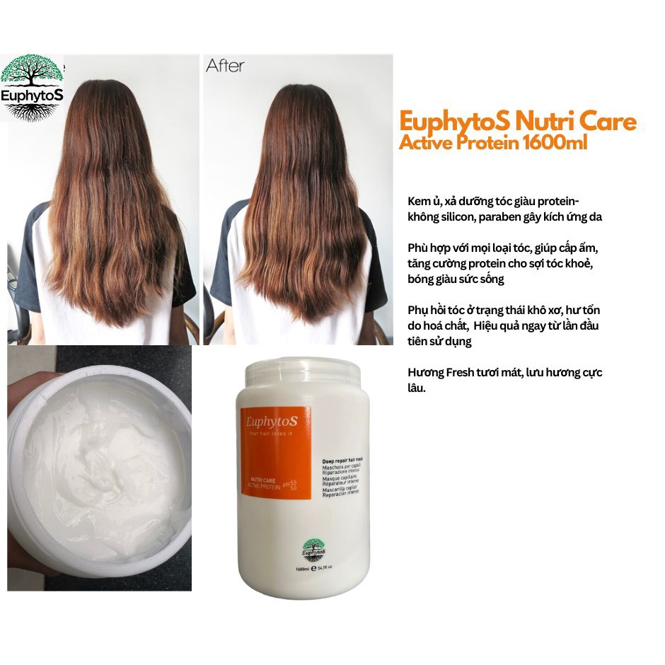 Hấp ủ siêu mềm mượt Euphytos Nutri Care Active Protein Hair Mask 1600ml
