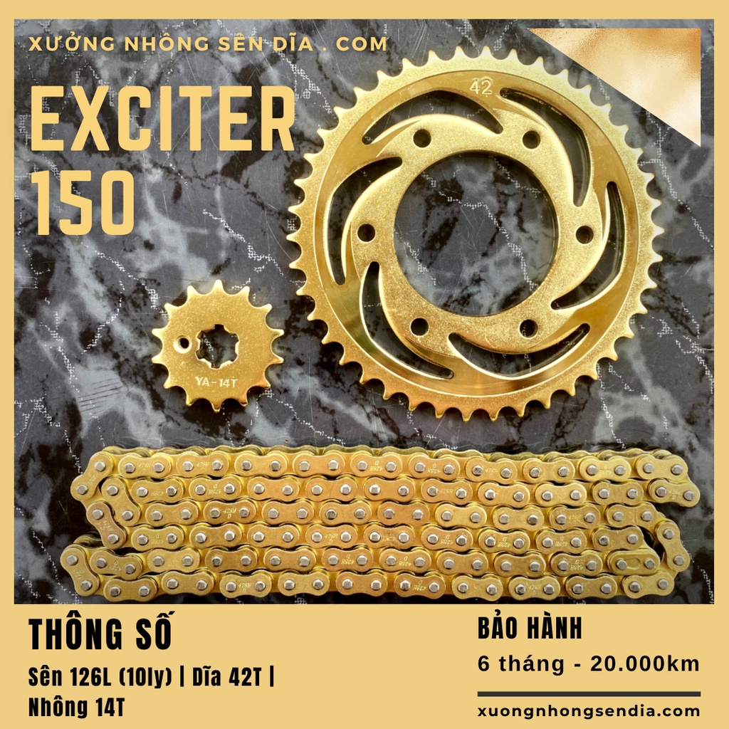 Nhông sên dĩa exciter 150 , ex150 vàng đồng