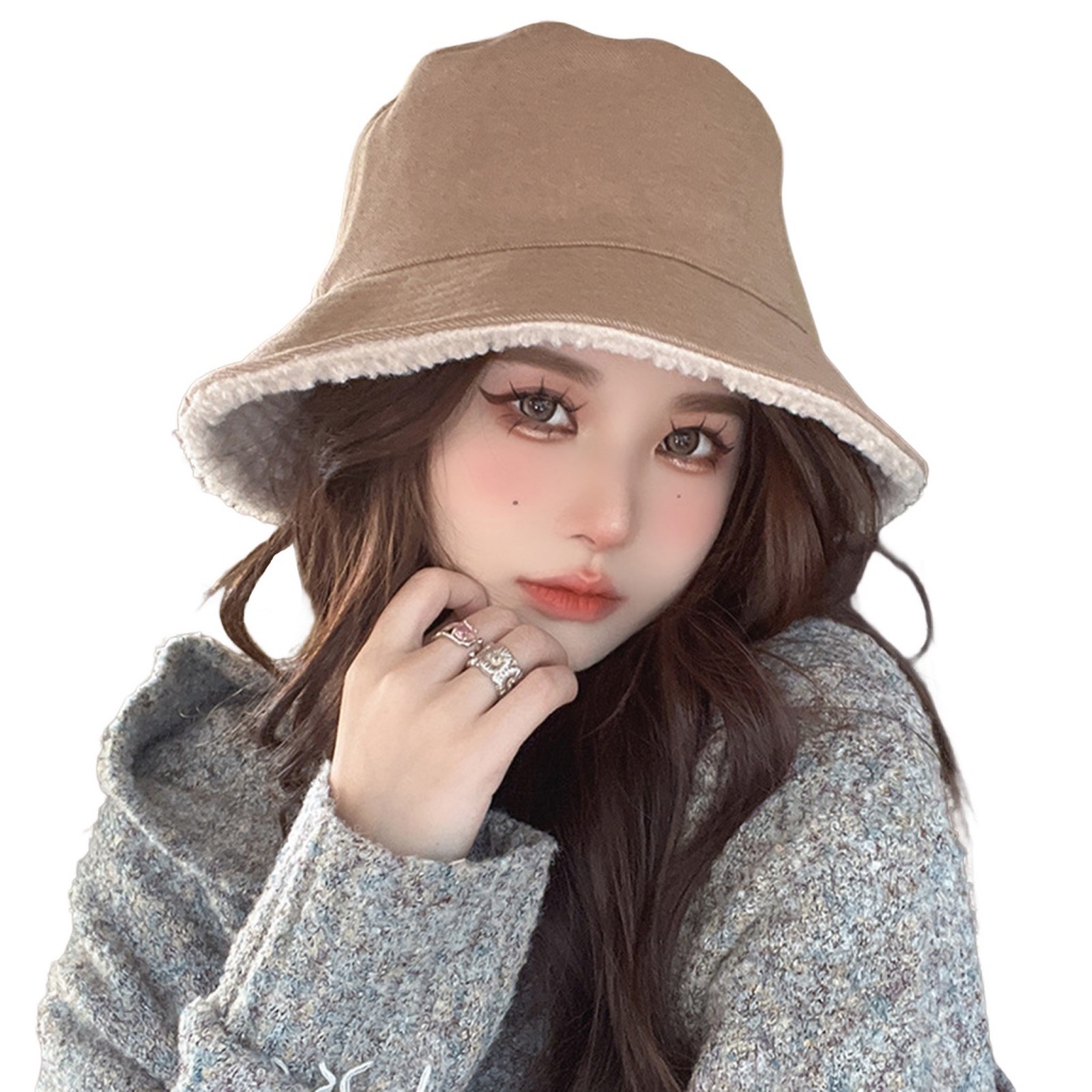 Mũ Bucket Chất Liệu Cashmere Giả Lông Thời Trang Cho Nữ