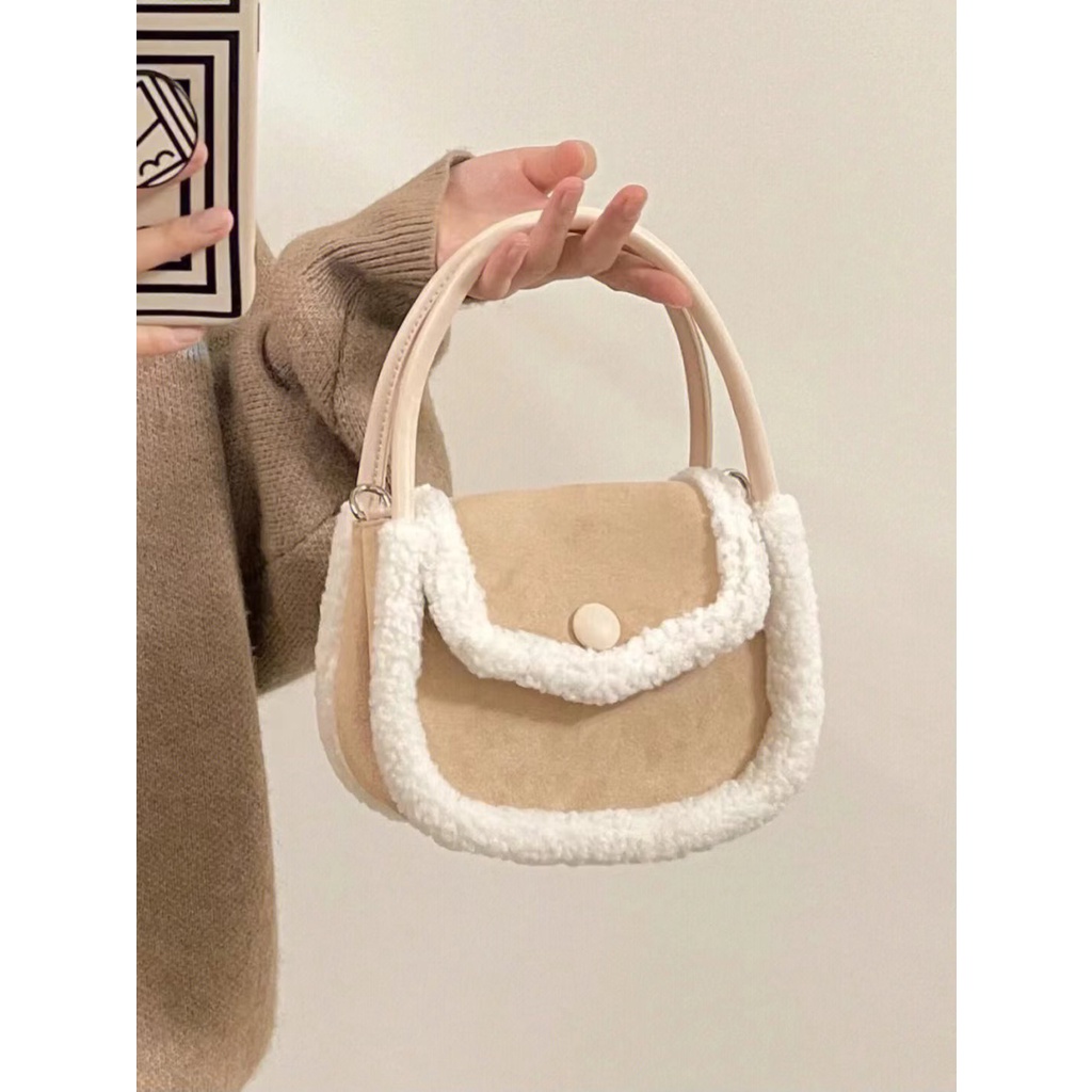 Túi Đeo Chéo Lông Cừu Hình Vuông Cỡ Nhỏ Phong Cách Hàn Quốc Thời Trang Cho Nữ