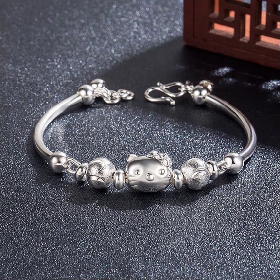 Qixi Vòng Tay Bạc Sterling 999 Hình Hello Kitty Cho Nam Và Nữ