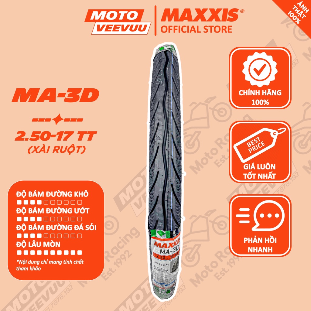 Vỏ lốp xe máy MAXXIS MA-3D Gai kim cương 2.50-17 TT 2.50 17 Diamond 70 90 17 (Lốp xài ruột)
