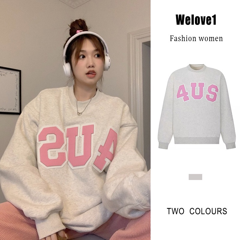 QOEDDV Áo sweater cổ tròn dáng rộng phong cách ngọt ngào kiểu Mỹ thời trang mùa thu dành cho nữ