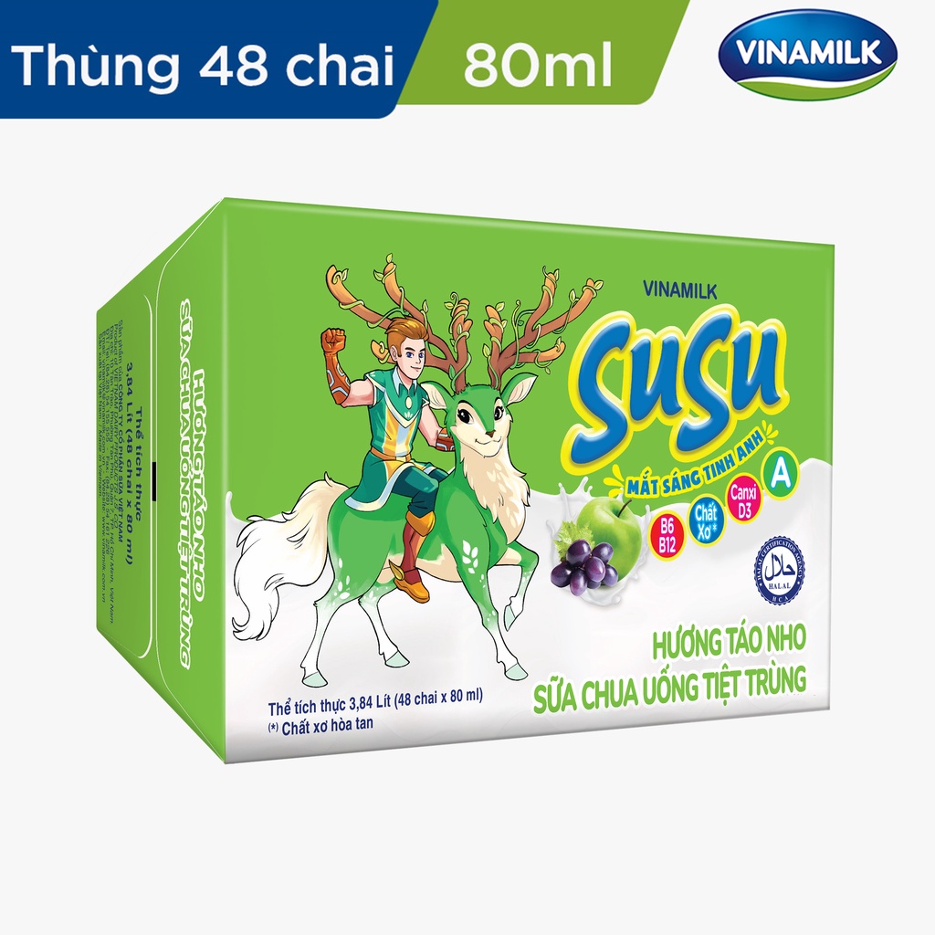 Thùng 48 Chai Sữa Chua Uống Susu IQ Hương Táo Nho 80ml.