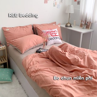 Bộ chăn ga gối REE Bedding CTC11 Cotton TC cam san hô trơn đủ size giường nệm