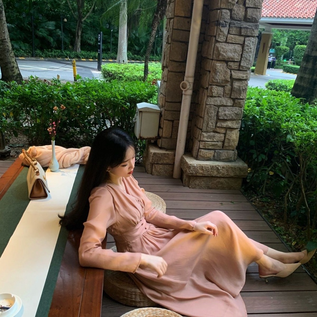 Đầm Tay Phồng Cổ Chữ v Chiết Eo Phong Cách Pháp Thanh Lịch Cao Cấp204259