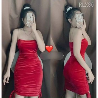 ĐẦM body chất nhung 2 dây xích rút dây 2 bên xinh có mút
