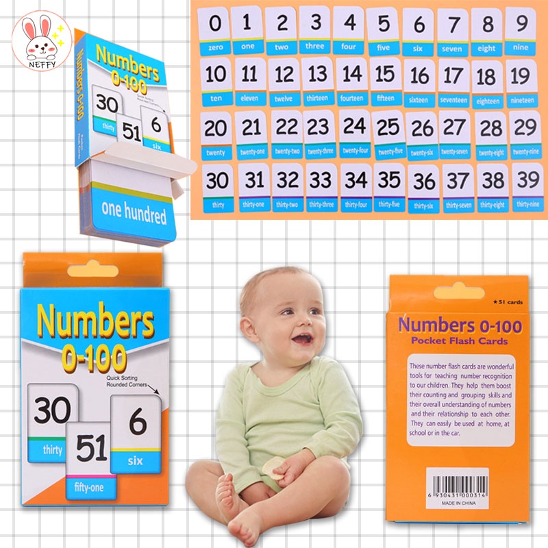 Thẻ Số 0-100 51 Chất Lượng Cao Dành Cho Bé Từ 1-6 Tuổi