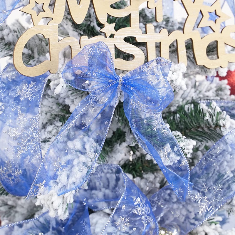 Cuộn Dây Ruy Băng Lưới 6CM * 10M Họa Tiết Bông Tuyết Nhiều Màu Sắc Dùng Trang Trí Giáng Sinh