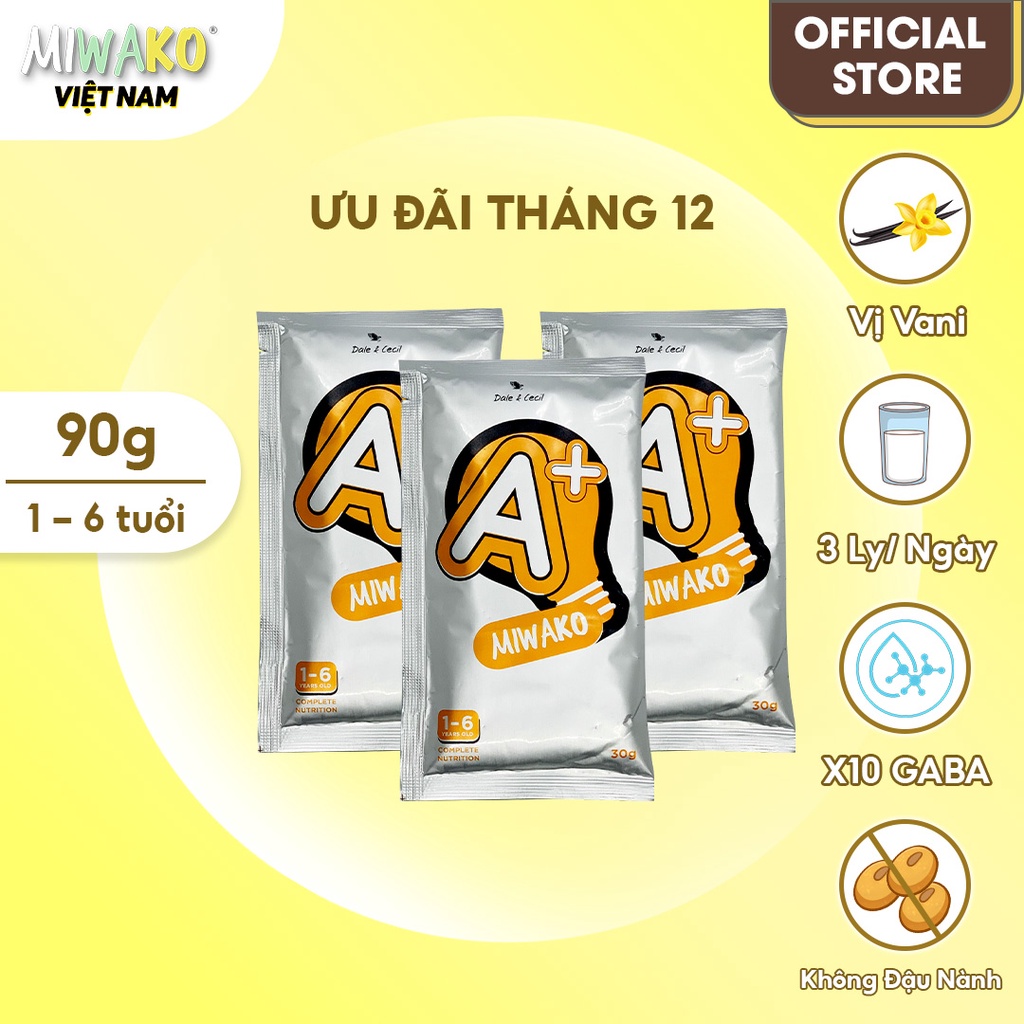 Sữa Công Thức Hạt Thực Vật Hữu Cơ Miwako A+ Vị Vani 30g x 3 gói ( 90g ) - Miwako Official Store