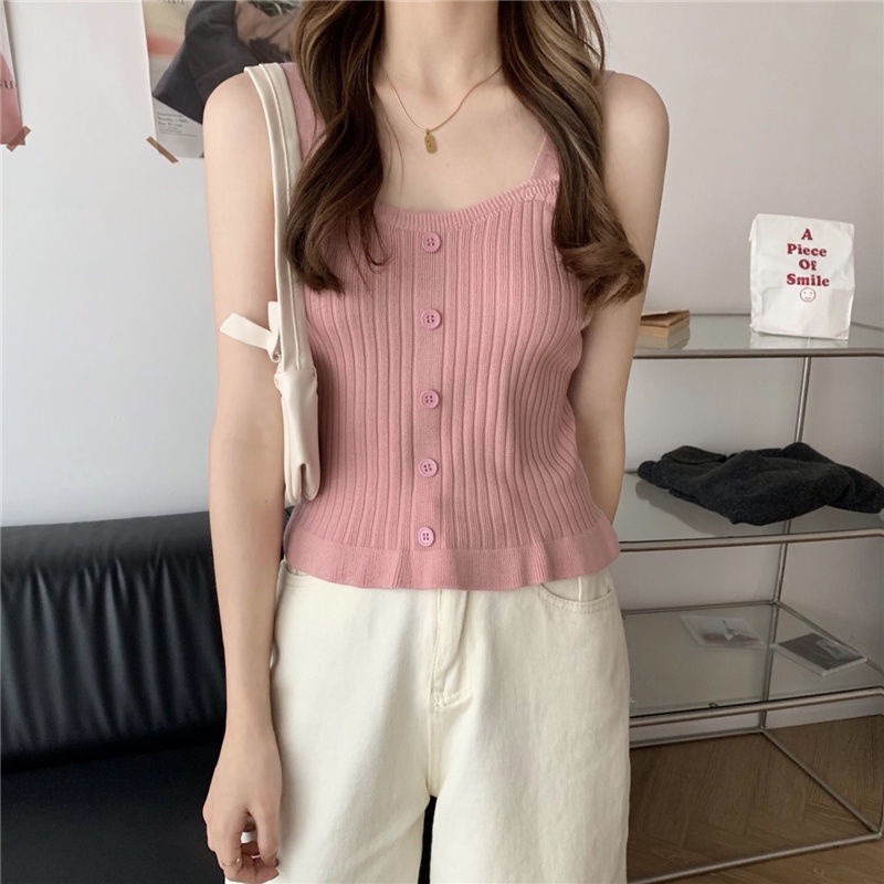 Áo Dệt Kim Không Tay Dáng Ôm Thời Trang Mùa Hè Dành Cho Nữ