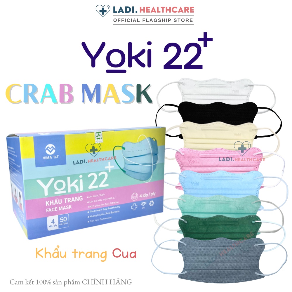 Hộp 50 Cái Khẩu trang Cua Yoki 22+ kiểu dáng KF94 cải tiến 4 lớp kháng