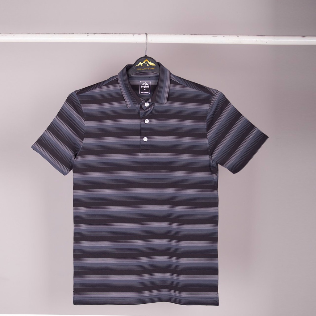 Áo thun polo nam cổ trụ cao cấp phối sọc ngang đen xám, vải thun đẹp POLN02