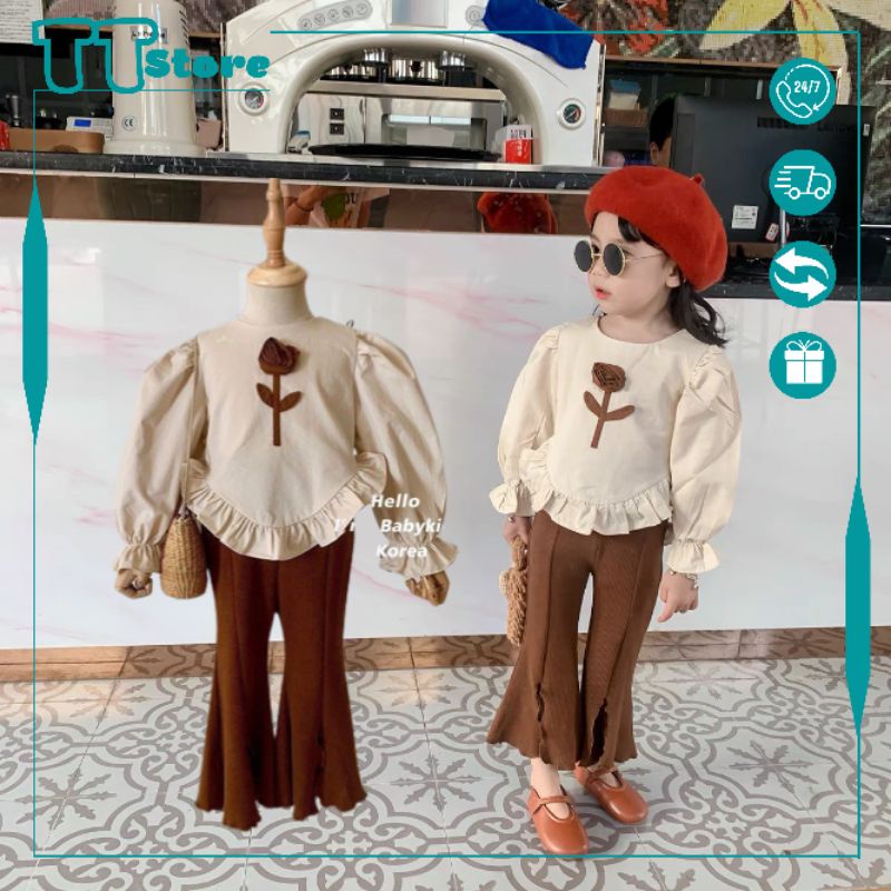 Sét đồ bộ bé gái 22332 Sét áo sơ mi thô phối quần tăm x.ẻ size 10-25kg