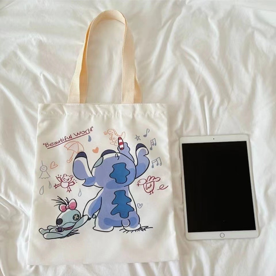 Túi xách vải tote bag túi vải canvas đeo vai totebag đi học giá rẻ gấu dâu hồng hoạt hình cute nL.Store T03