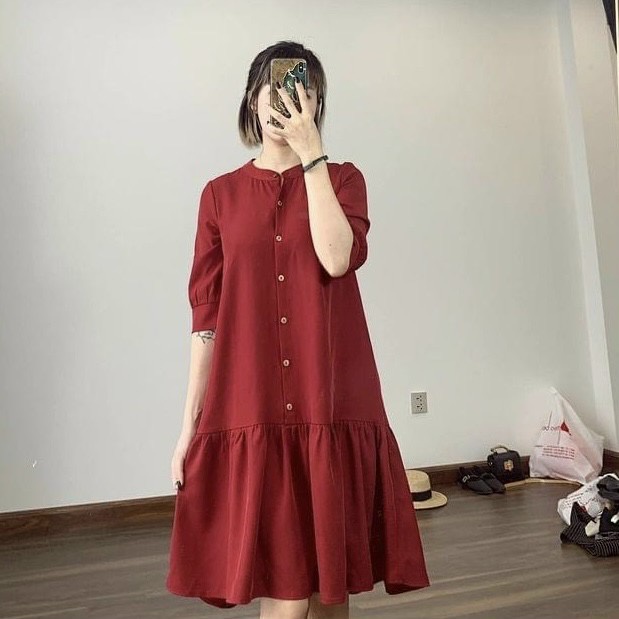 Đầm váy freesize đỏ đuôi cá tay lỡ