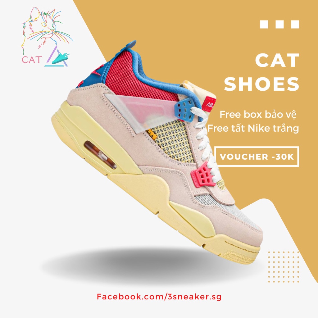 Giày Nike Air Union LA x Air Jordan 4 Retro Guava Ice, JD4 Hồng Full Box, Phụ Kiện, Tặng Vớ Trắng