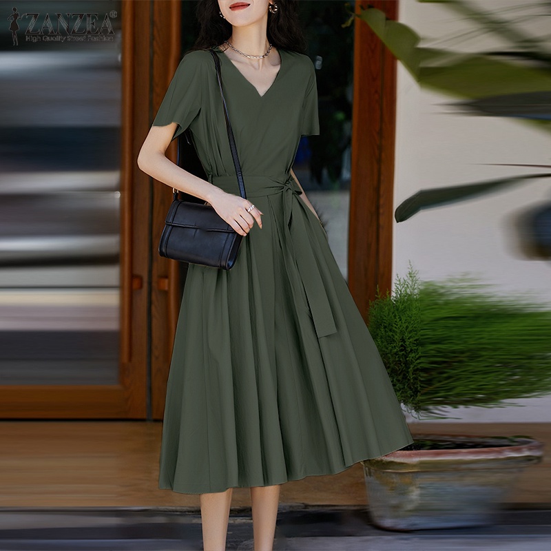 Đầm nữ Zanzea cổ v cột eo thời trang hàn quốc