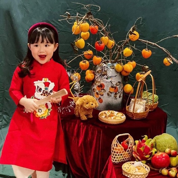 Áo Dài cách tân thêu Kỳ Lân cho bé GÁI, chất liệu nhung chéo cao cấp, áo dài tết đủ size 2 3 4 5 67 8 9