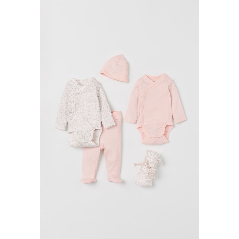 Set 5 chi tiết quần áo bodysuit mũ chăn hồng  HM H&M_hàng chính hãng authentic