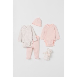Set 5 chi tiết quần áo bodysuit mũ chăn hồng HM H&M_hàng chính hãng authentic