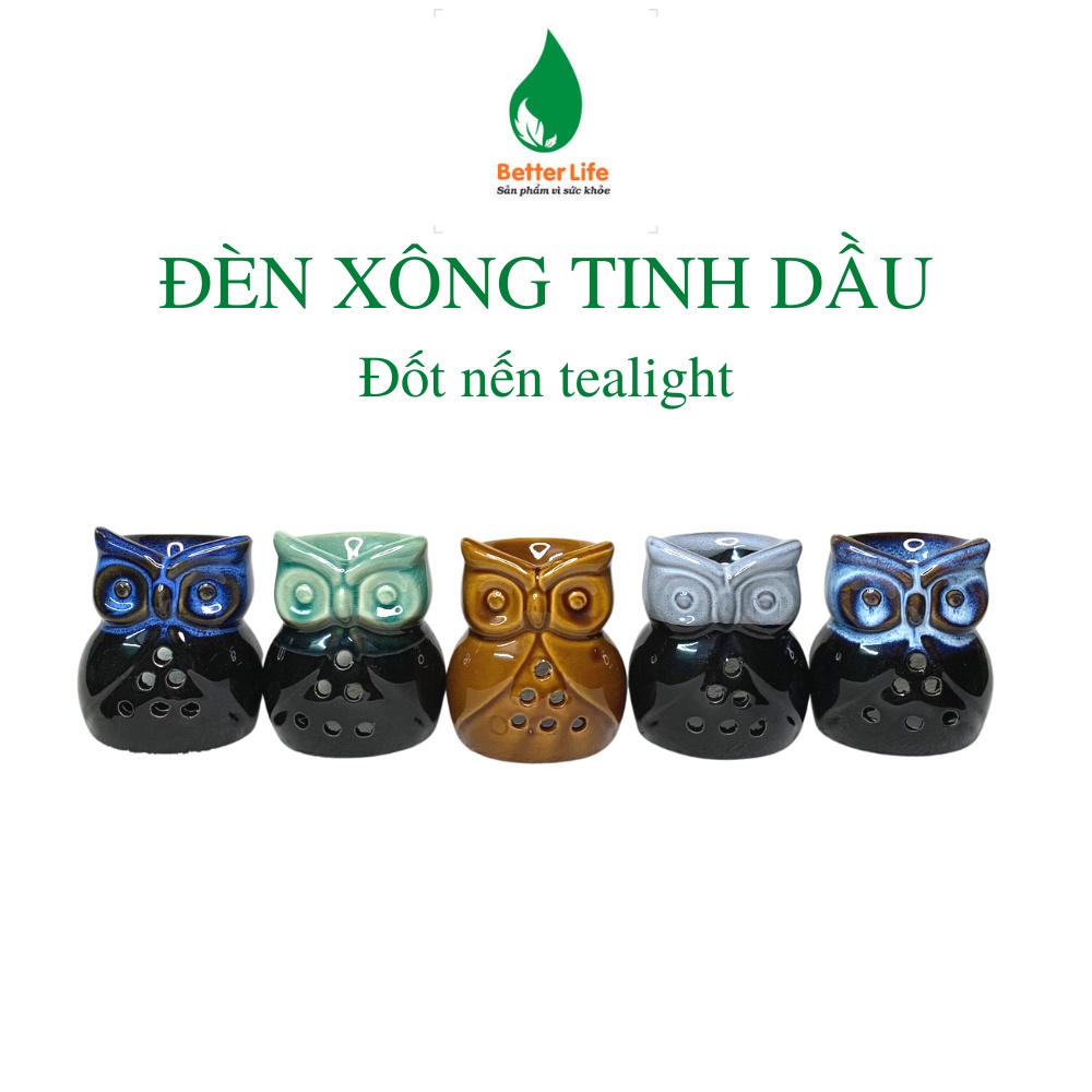 Đèn xông tinh dầu đốt bằng nến mini hình cú mèo dễ thương gốm sứ Bát Tràng- Better Life