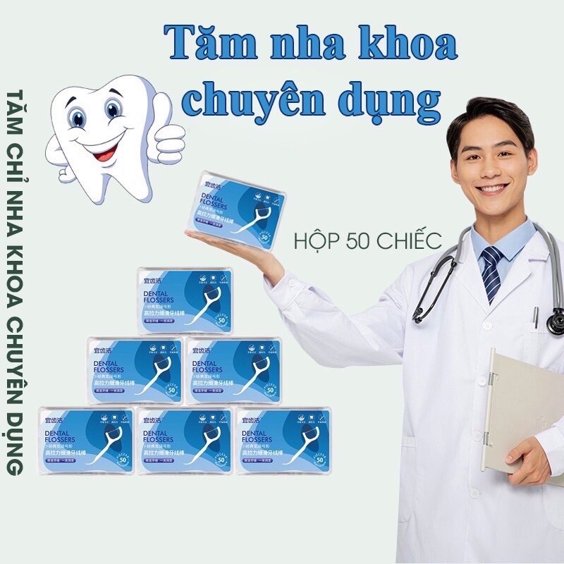 Hộp 50 Tăm Chỉ nha khoa bảo vệ răng miệng chống sâu răng, tăm chỉ nha khoa
