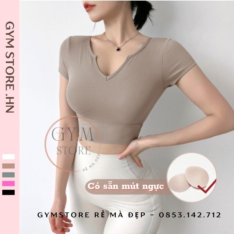 Áo Thun Ôm Body Croptop CÓ MÚT Tay Ngắn Thể Thao Nữ Tập Yoga Gym Thun Poly Trơn Mềm Thoáng Mát Tôn Dáng 𝐆𝐘𝐌𝐒𝐓𝐎𝐑𝐄 307