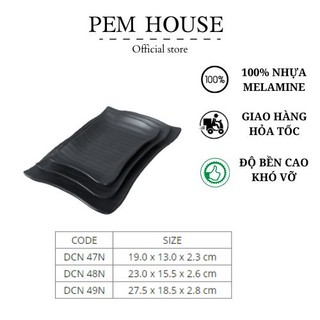Dĩa Nhựa Melamine Đen Nhám Hình Chữ Nhật