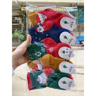 Set 10 đôi vớ tất noel giáng sinh ấm áp cotton trẻ em người lớn cao cấp
