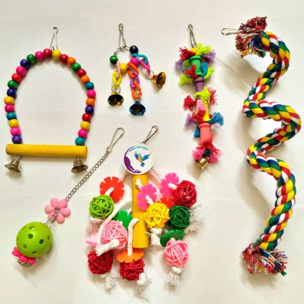 Bộ đồ chơi 6 món treo lồng cho vẹt mã 001 như hình