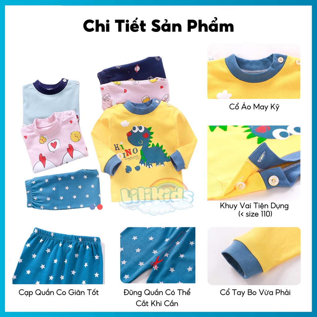 Bộ thu đông bé trai, bộ dài tay cho bé Lilikids hình động vật cute từ 7 - 24 Kg