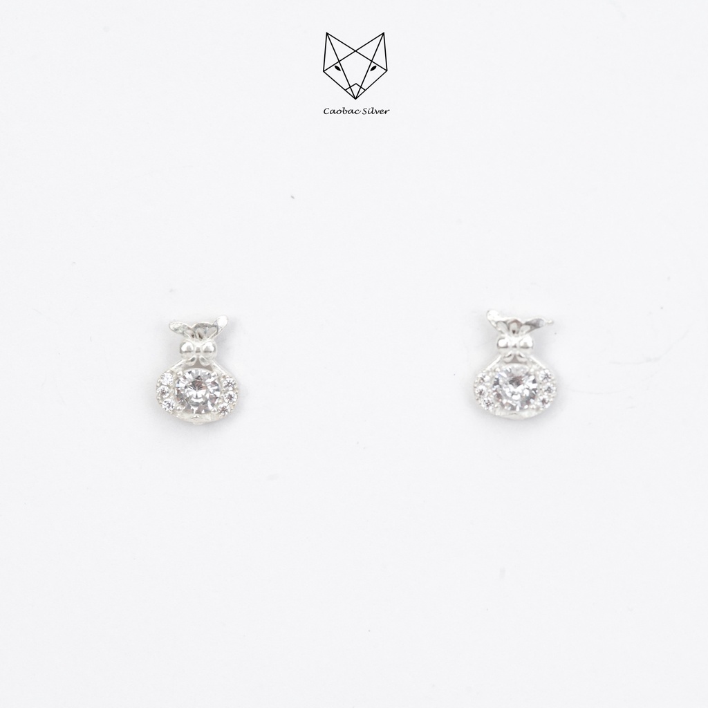 Khuyên Tai Bạc Ta Nữ CaoBac Silver Thiết Kế Hình Túi Tiền Đính Đá Lấp Lánh Xinh Xắn, Dễ Thương Dành Cho Bạn Gái