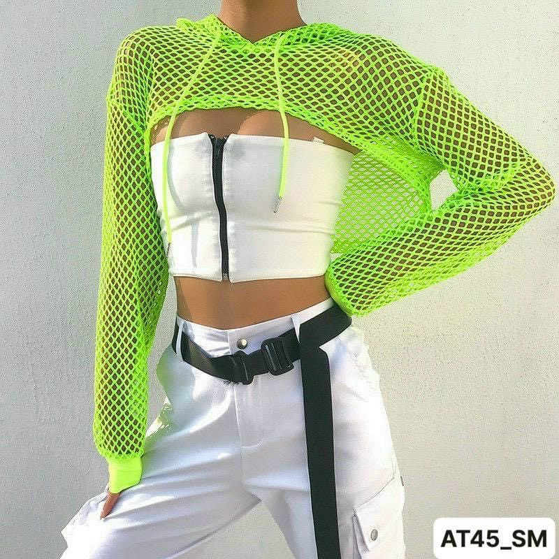 Áo khoác nữ tập gym yoga aerobic thể thao tay dài có mũ croptop chất liệu thun lưới thoáng mát A182