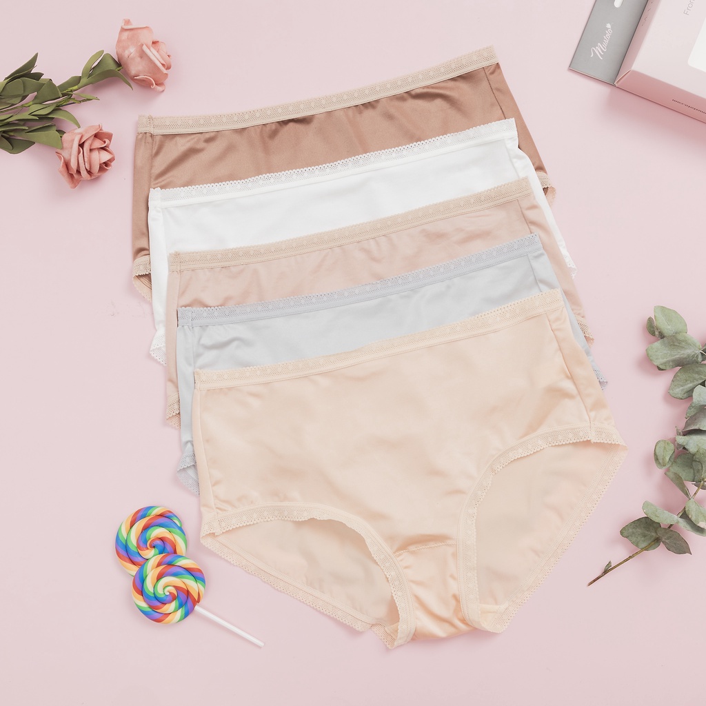Combo 5 Quần Lót Nữ Trơn Lưng Cao Viền Ren (MQ31)