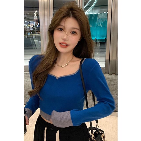 Áo Sweater Dệt Kim Tay Dài Cổ Polo Màu Sắc Xinh Xắn Cho Nữ