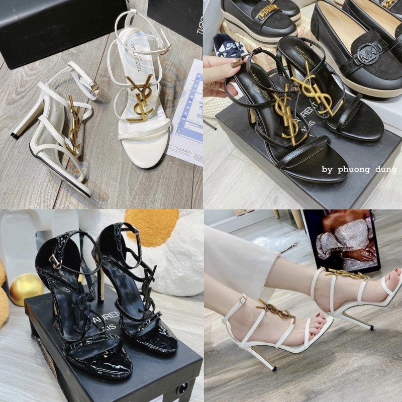 Sandal cao gót quai mảnh chữ vàng hàng qccc fullbox