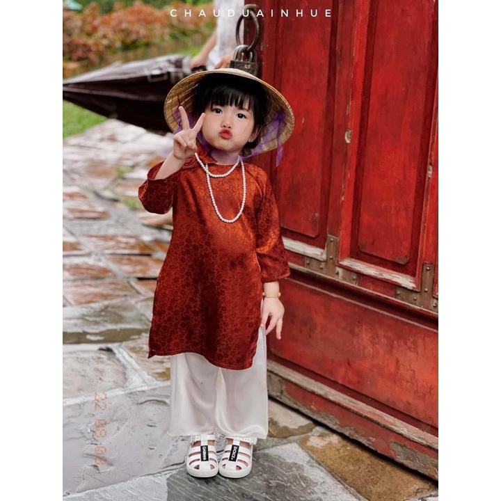 Áo dài bé gái,Áo dài cách tân mặc tết hoa nhí cho bé gái