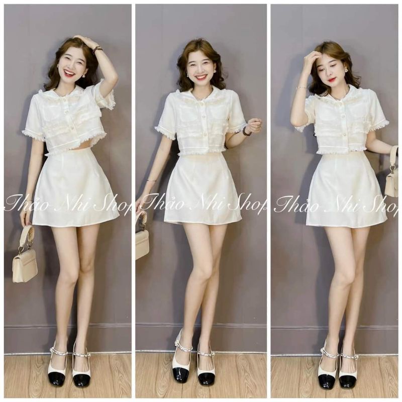 Set dạ tweed trắng