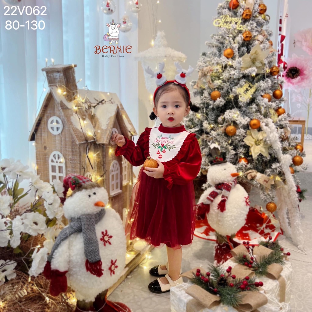 Váy nhung noel thêu ngực Bernie cho bé gái