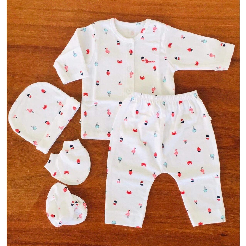 Bộ Sơ Sinh Kèm Nón Vớ⚡️FREE SHIP⚡️Set Bộ Bunny Cho Bé Từ Sơ Sinh Đến 10Kg Kèm Mũ