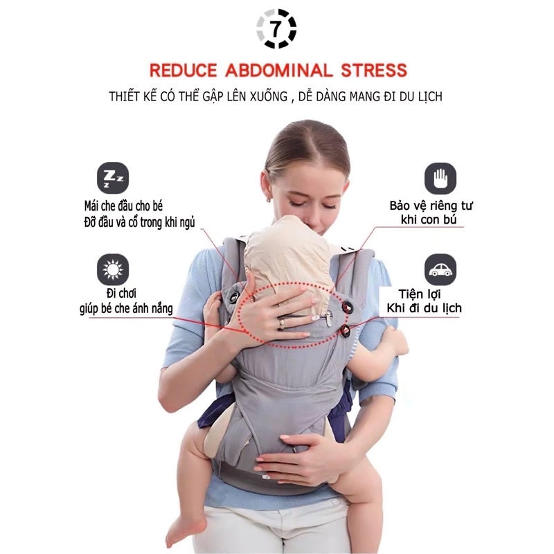 Địu em bé trợ lực 4 tư thế KidAndMom 360 Cool Air Mesh thoáng khí, chống gù, siêu nhẹ chính hãng