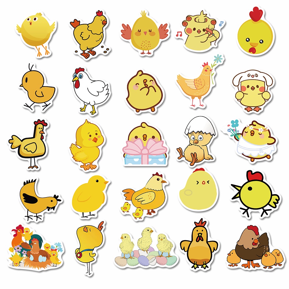 Combo 50 Sticker GÀ VÀNG DỄ THƯƠNG hình dán chống nước dán mũ bảo hiểm, laptop, vali, điện thoại