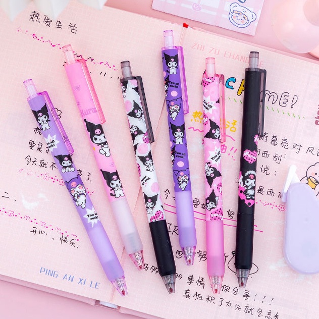 Bút Mực Gel Mực Đen Họa Tiết Hoạt Hình Dễ Thương Có Thể Thu Gọn Cho Học Sinh