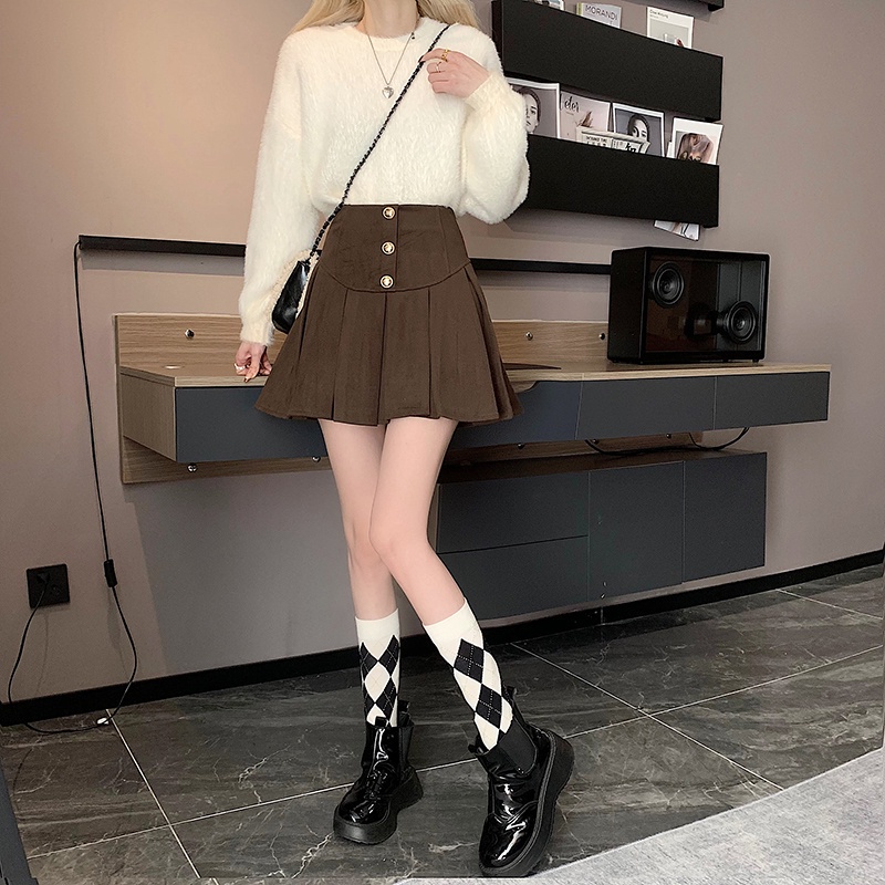 IELGY IELGY Chân Váy Len Xếp Ly Dày Dặn Màu Sắc Đơn Giản Phong Cách Hàn Quốc Cho Nữ