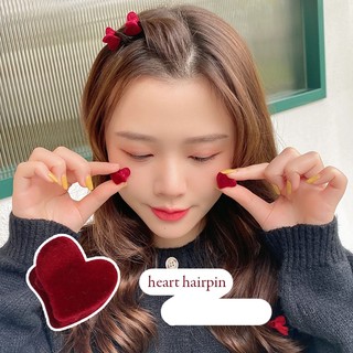 Kẹp càng cua mini cài tóc trái tim đỏ thỏ vải nhung