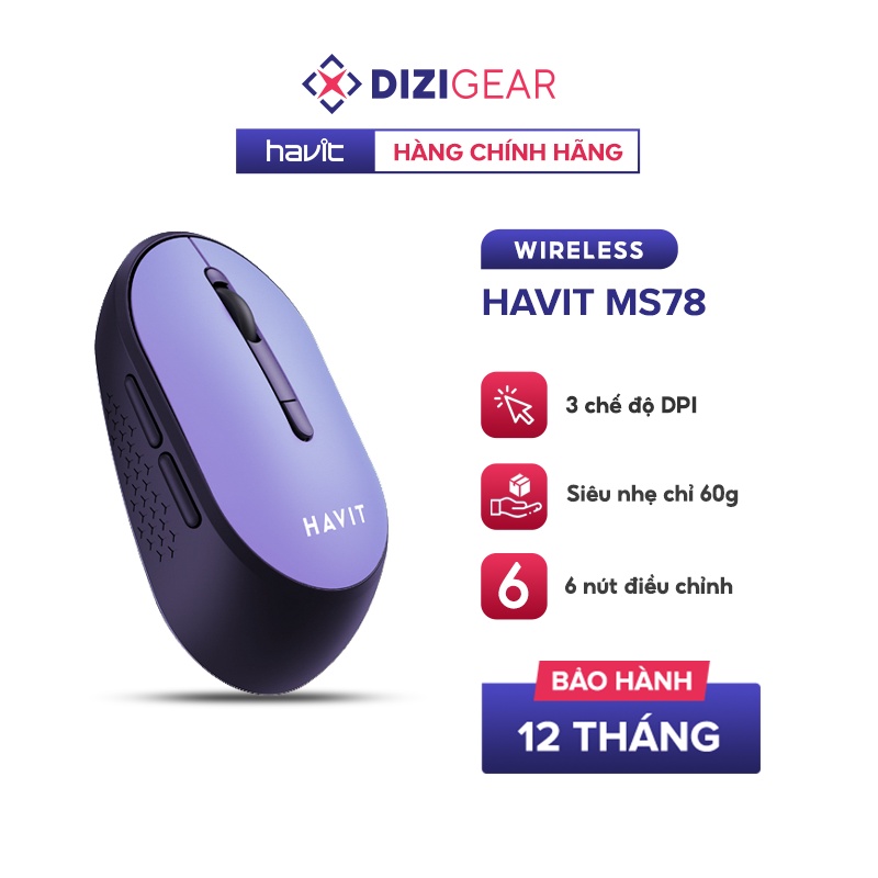 Chuột Không Dây HAVIT MS78 Nhỏ Gọn, 6 Nút Điều Chỉnh + 3 Chế Độ DPI, Tuổi Thọ 3tr Lần Nhấn - Hàng Chính Hãng Dizigear
