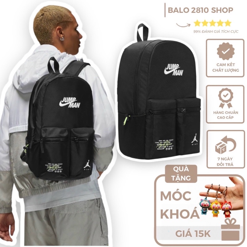 Balo Nike Jump Man Unisex Chất Liệu Polyester Cao Cấp Trượt Nước Nhiều Ngăn Balo Thể Thao Thời Trang Nam Nữ Màu Đen